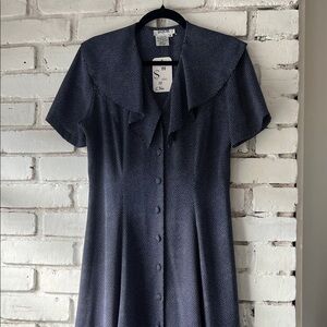 Rogue Navy Dot Button-Front Midi Dress